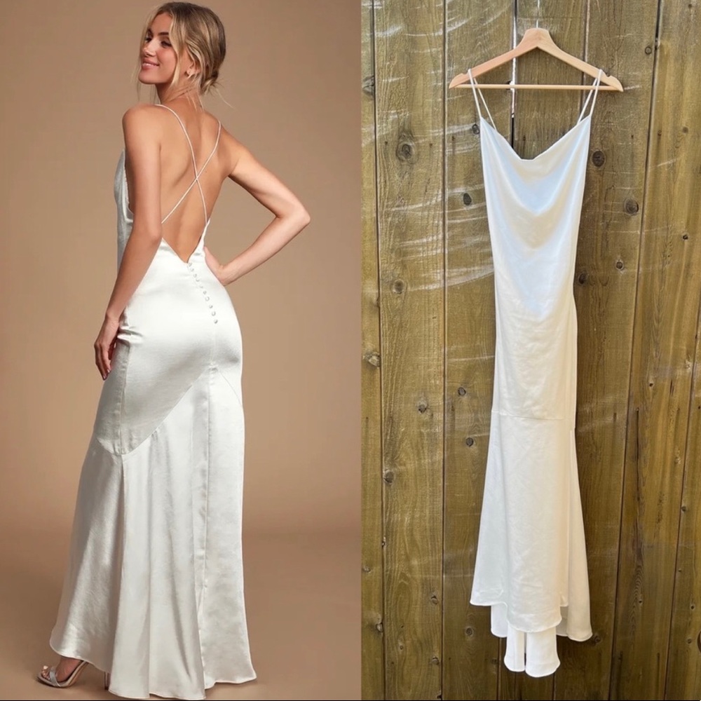 ELLIAT White Satin Cowlneck Backless Slip Dress 🌿